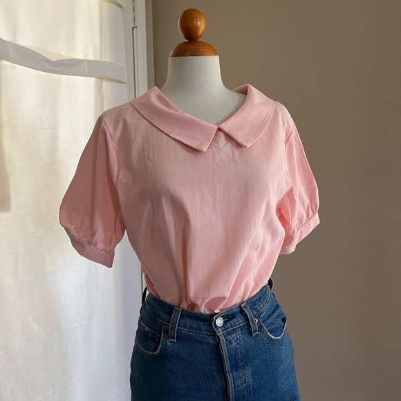 100% Cotton Pink Peter Pan Collar Top - Picture 2 of 6